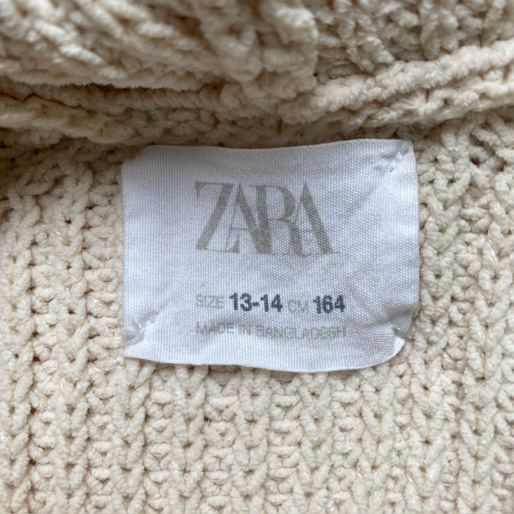 ZARA Girls Sz 13-14 Hooded Pullover Poly Blend Knit Sweater Cozy Cream - Picture 3 of 11